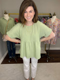 Best Behavior Peplum Top in Spring Green