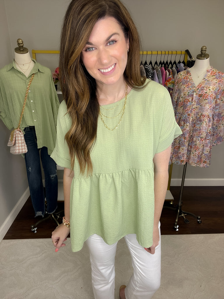 Best Behavior Peplum Top in Spring Green