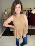 Jonas Peplum Tank in Camel