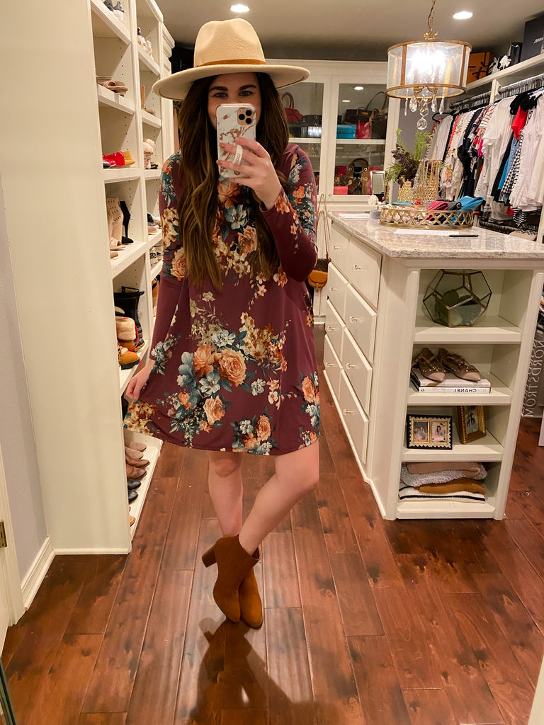 SALE! Greer Floral Dress in Dark Mauve