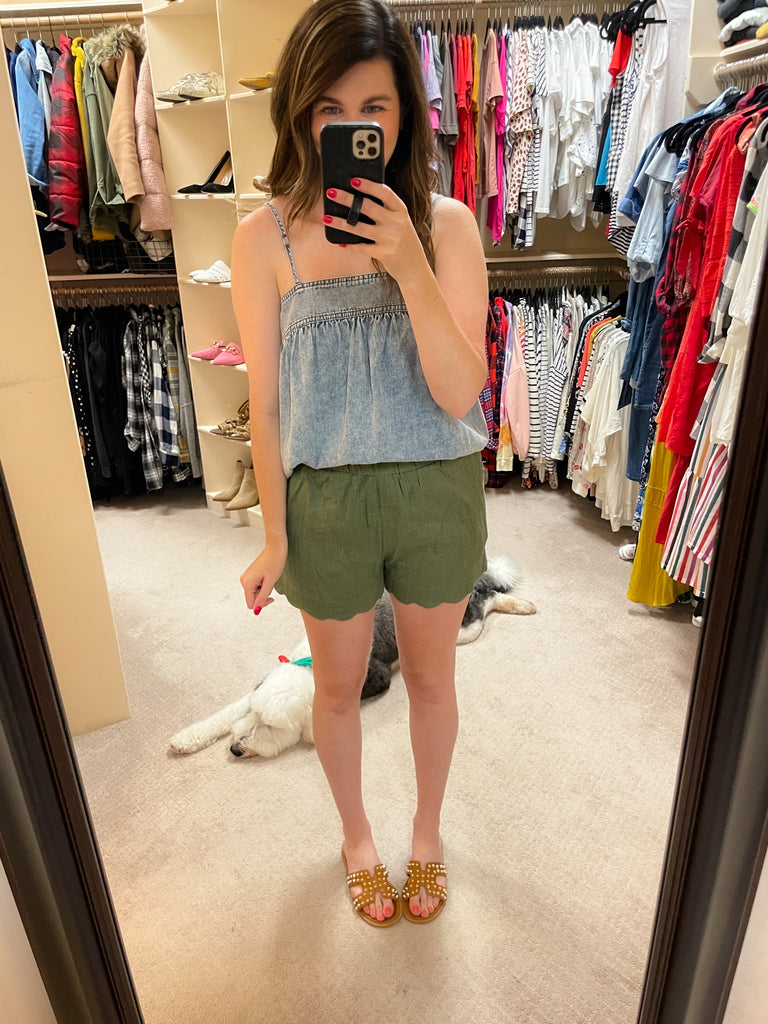 SALE! Sanibel Scallop Shorts in Olive *FINAL SALE*