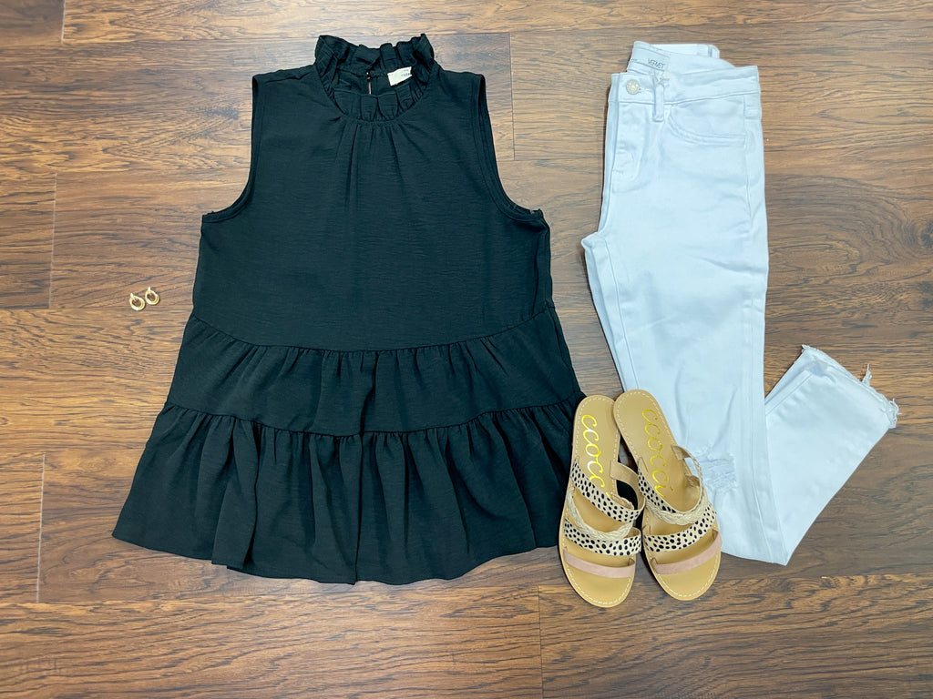 Teagan Tiered Tank in Black