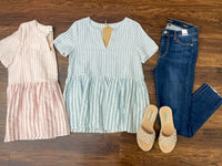 *BELLES & DOORBUSTER* Brantley Peplum Top in Pink and Blue *Final Sale*