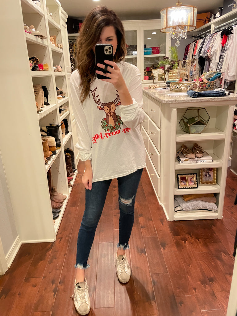 SALE! Happy, Jolly, Merry Long Sleeve Tee