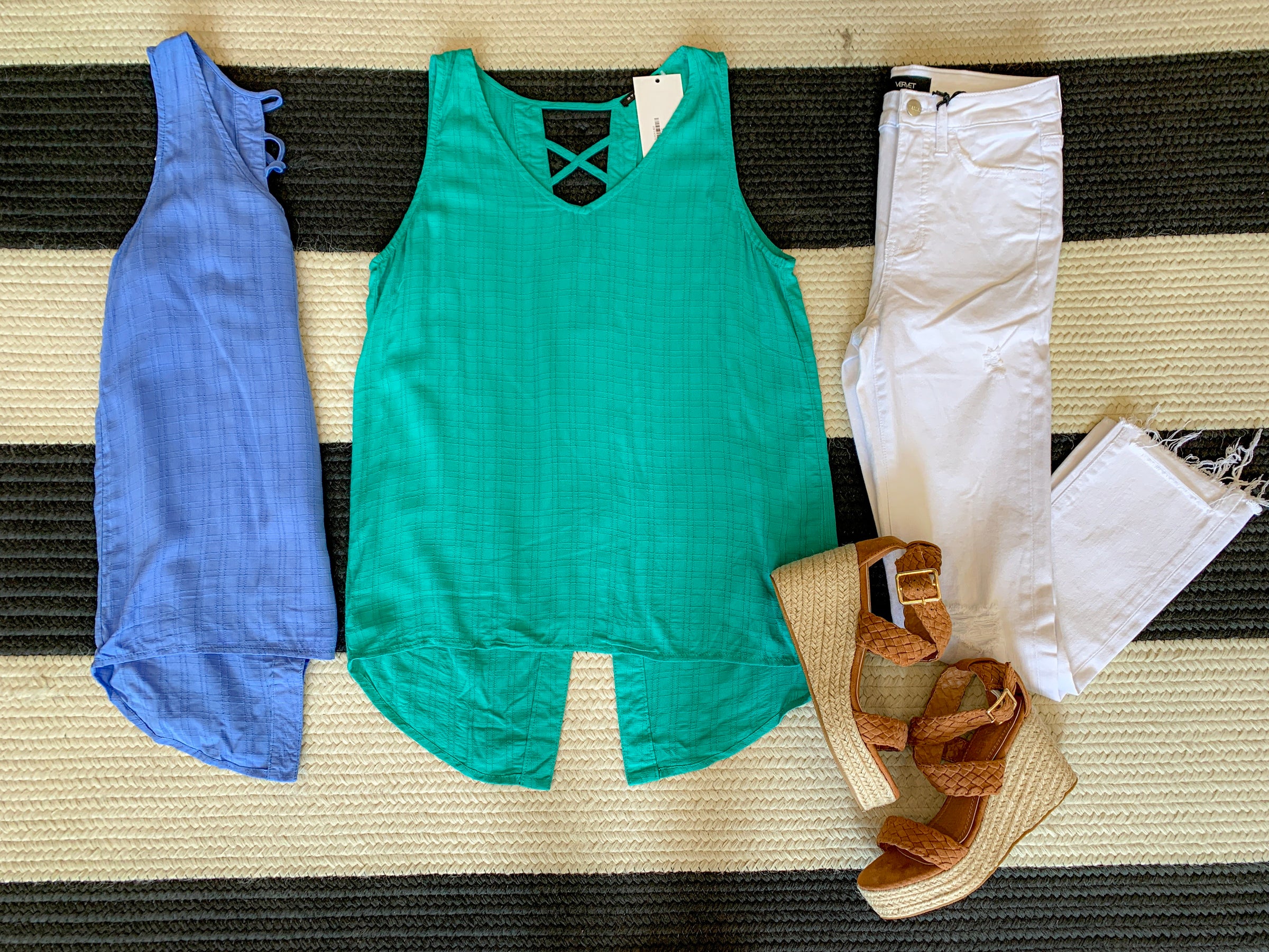 SALE! *BELLES & STEALS* Jill Criss Cross Tank in Blue and Green *Final Sale*
