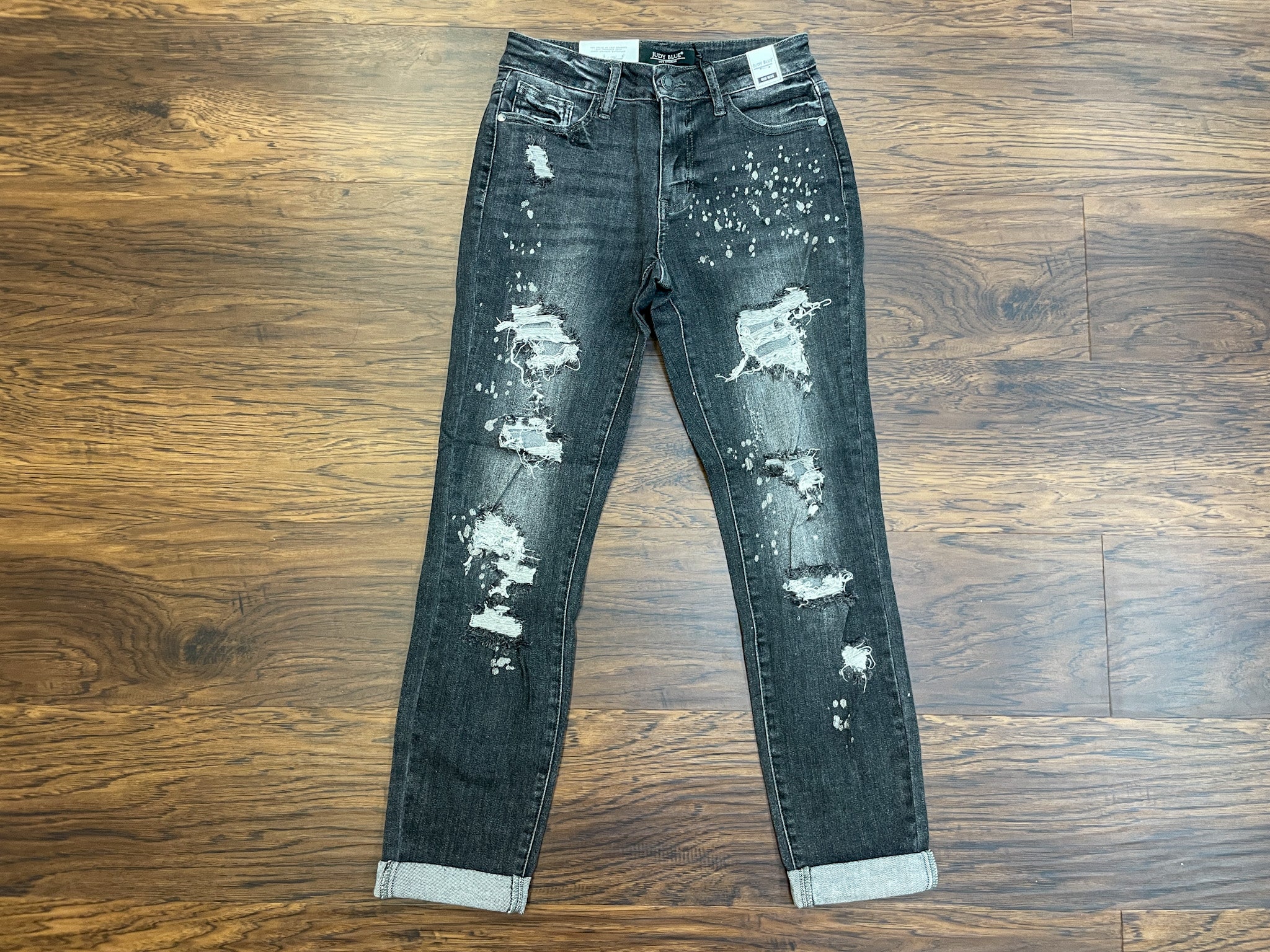 SALE! Judy Blue Bridgeport Bleach Splatter Boyfriend Jeans in Black *Final Sale*