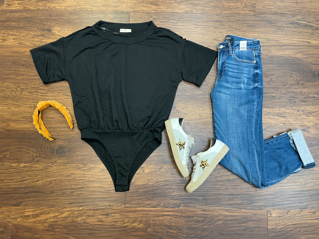 Lucas Ribbed Bodysuit in Black