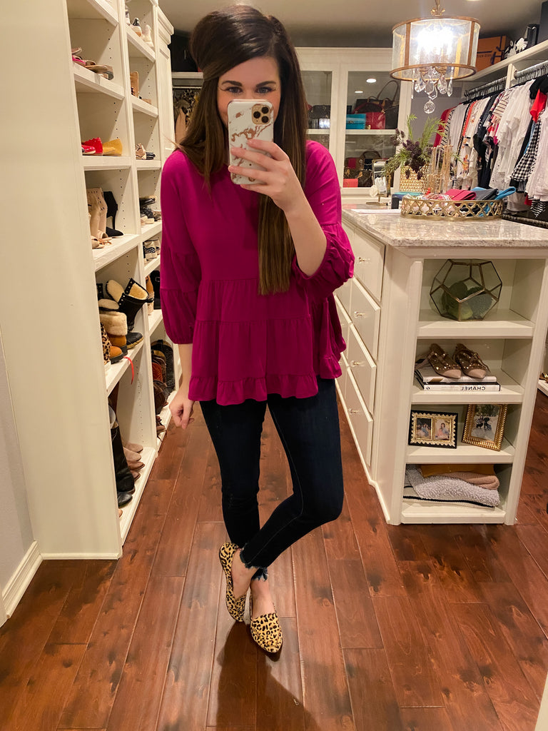 SALE! Tinley Layered Top in Charcoal and Magenta