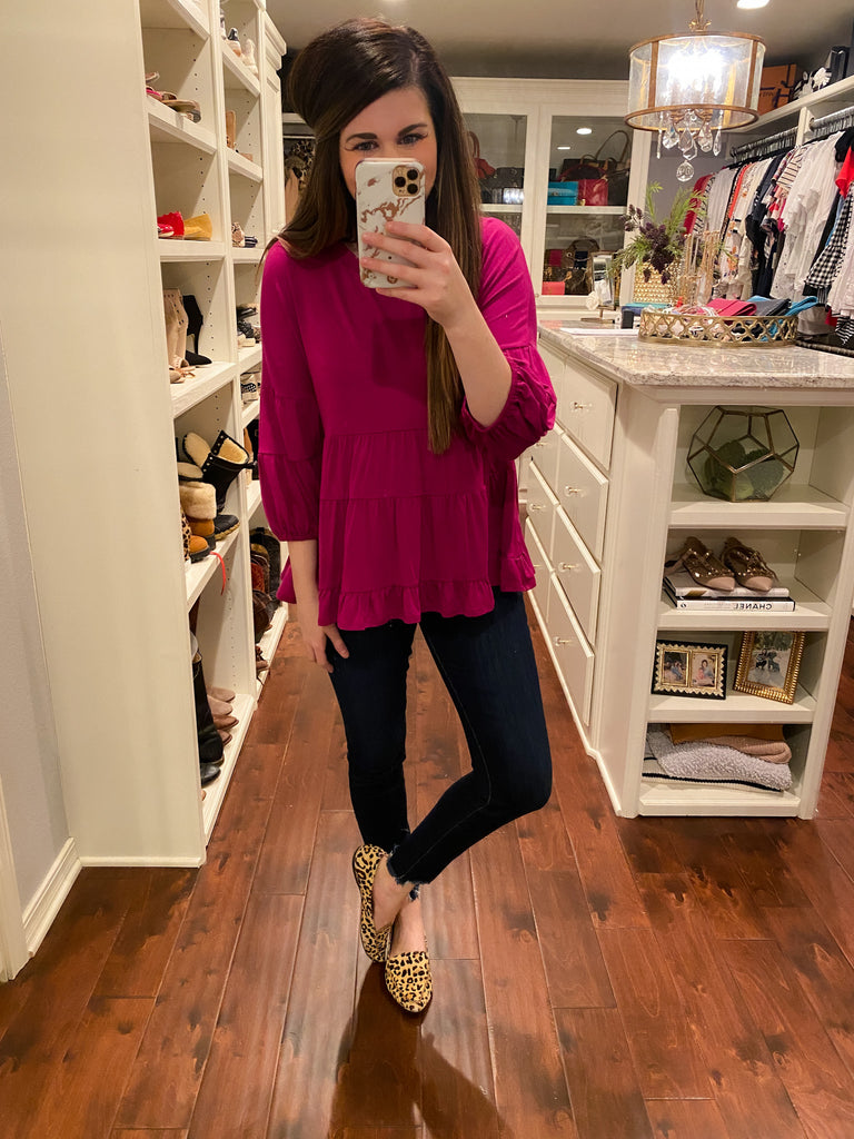 SALE! Tinley Layered Top in Charcoal and Magenta
