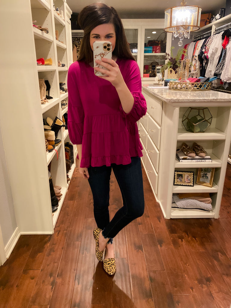 SALE! Tinley Layered Top in Charcoal and Magenta
