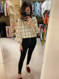 Through the Window Grid Print Top in Off White