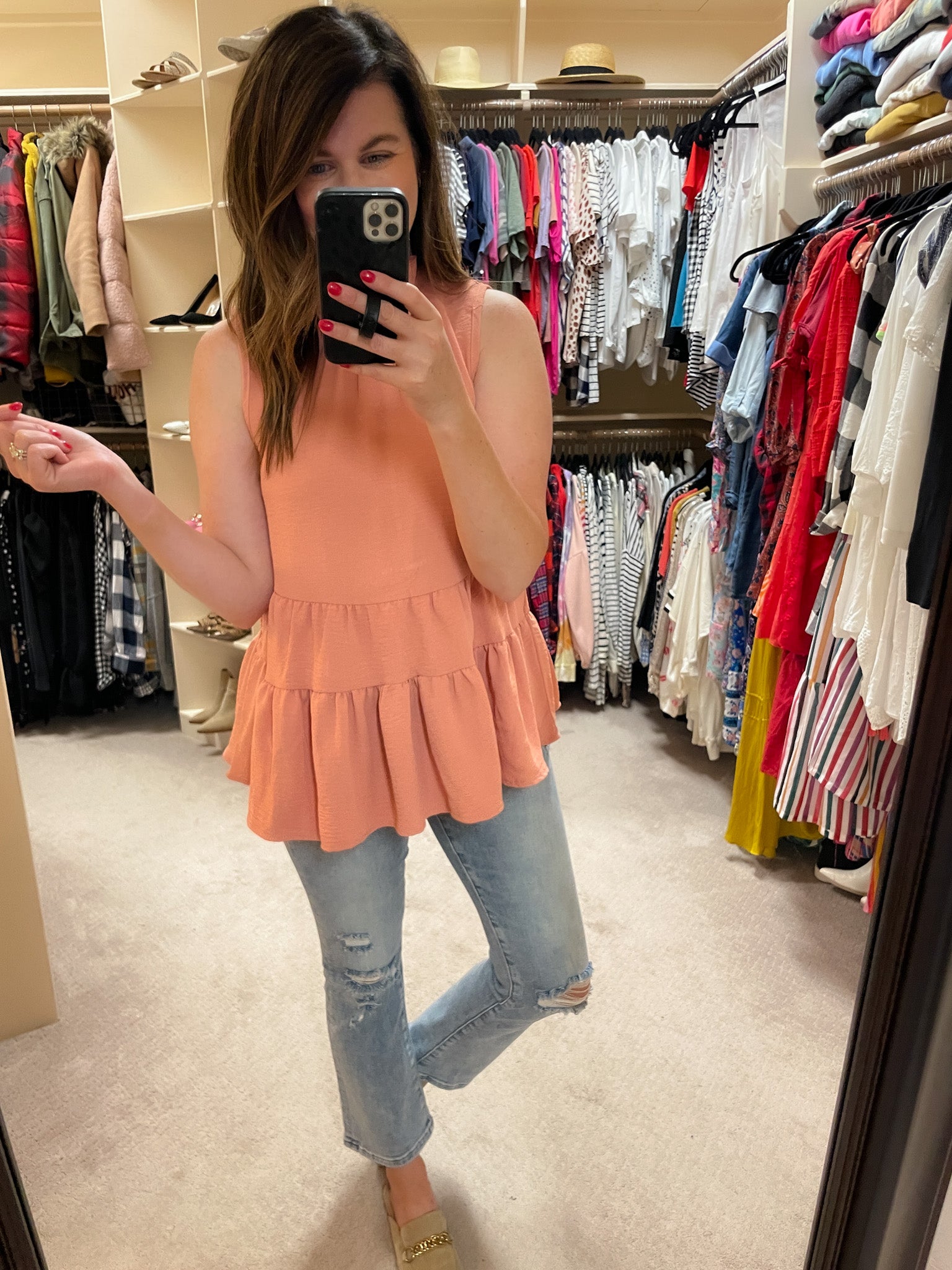 Teagan Tiered Tank in Salmon