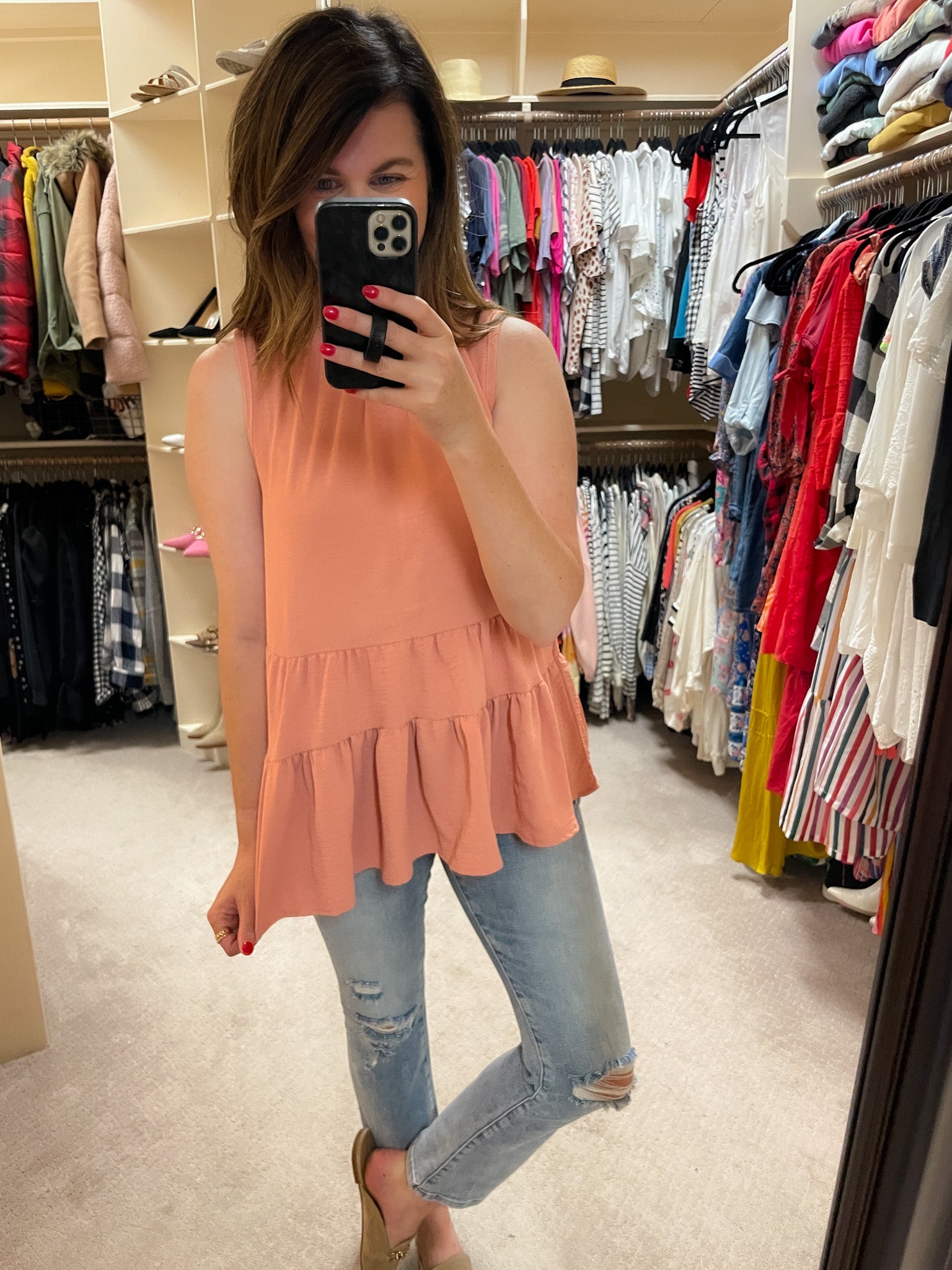 Teagan Tiered Tank in Salmon