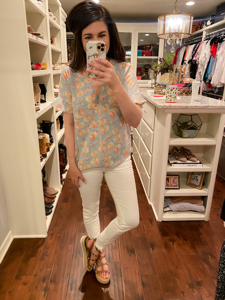 SALE! Remi Floral Top in Mint
