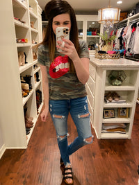 SALE! Sequin Lips Top in Camo *Final Sale*