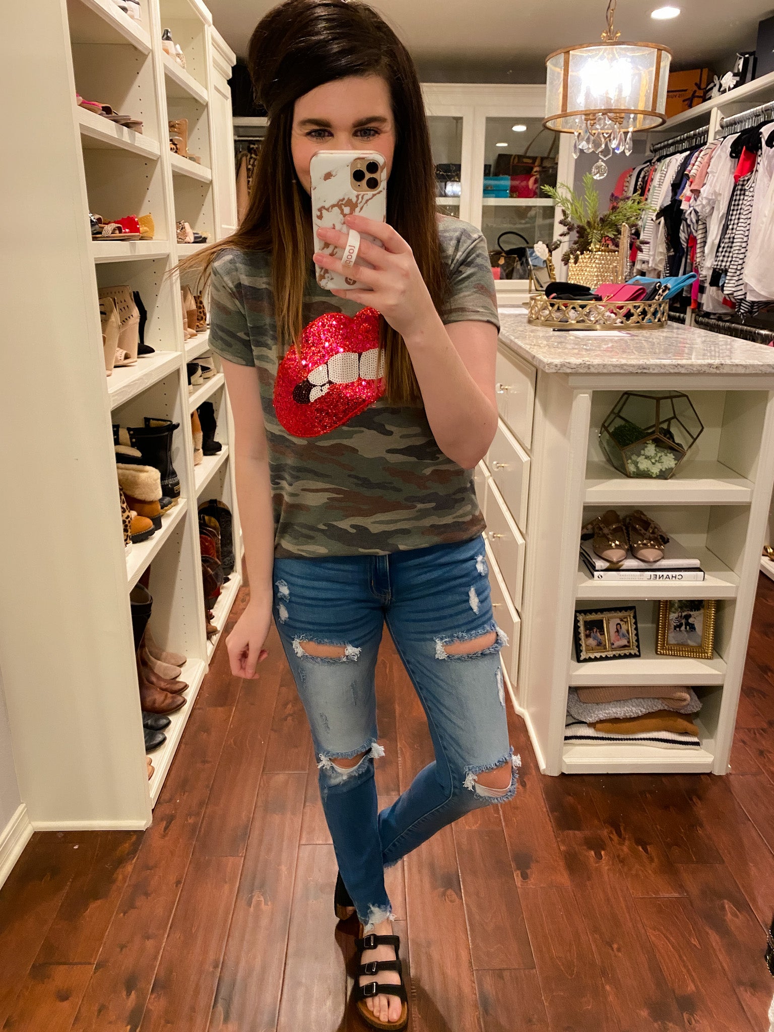 SALE! Sequin Lips Top in Camo *Final Sale*