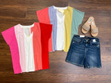 Shaney Striped Tops in Coral/Blue and Pink/Red