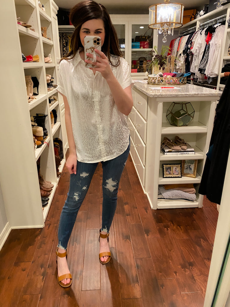True Satin Button Down in White