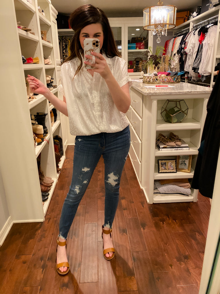 True Satin Button Down in White