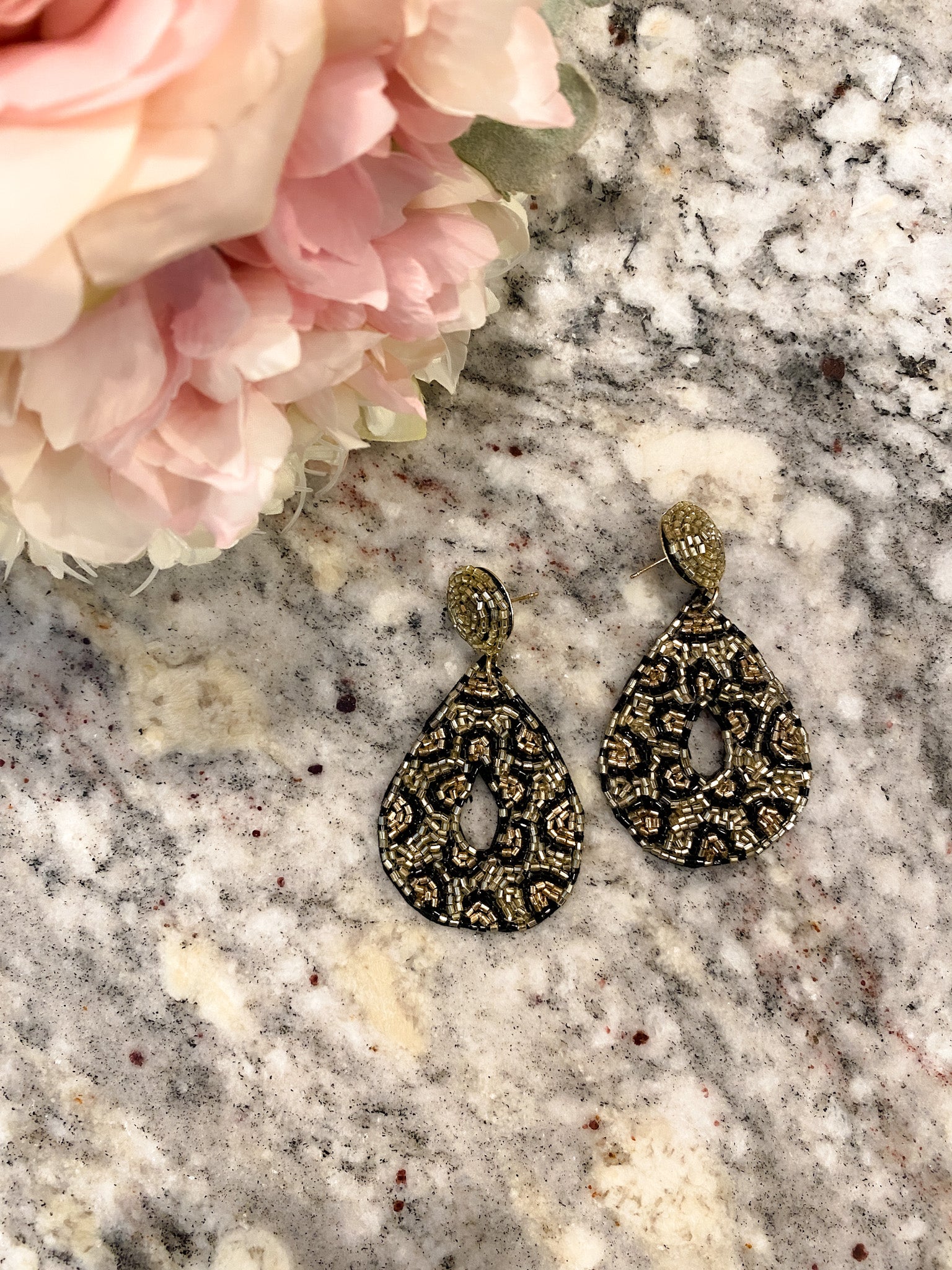 Black Leopard Seed Bead Earrings *Final Sale*