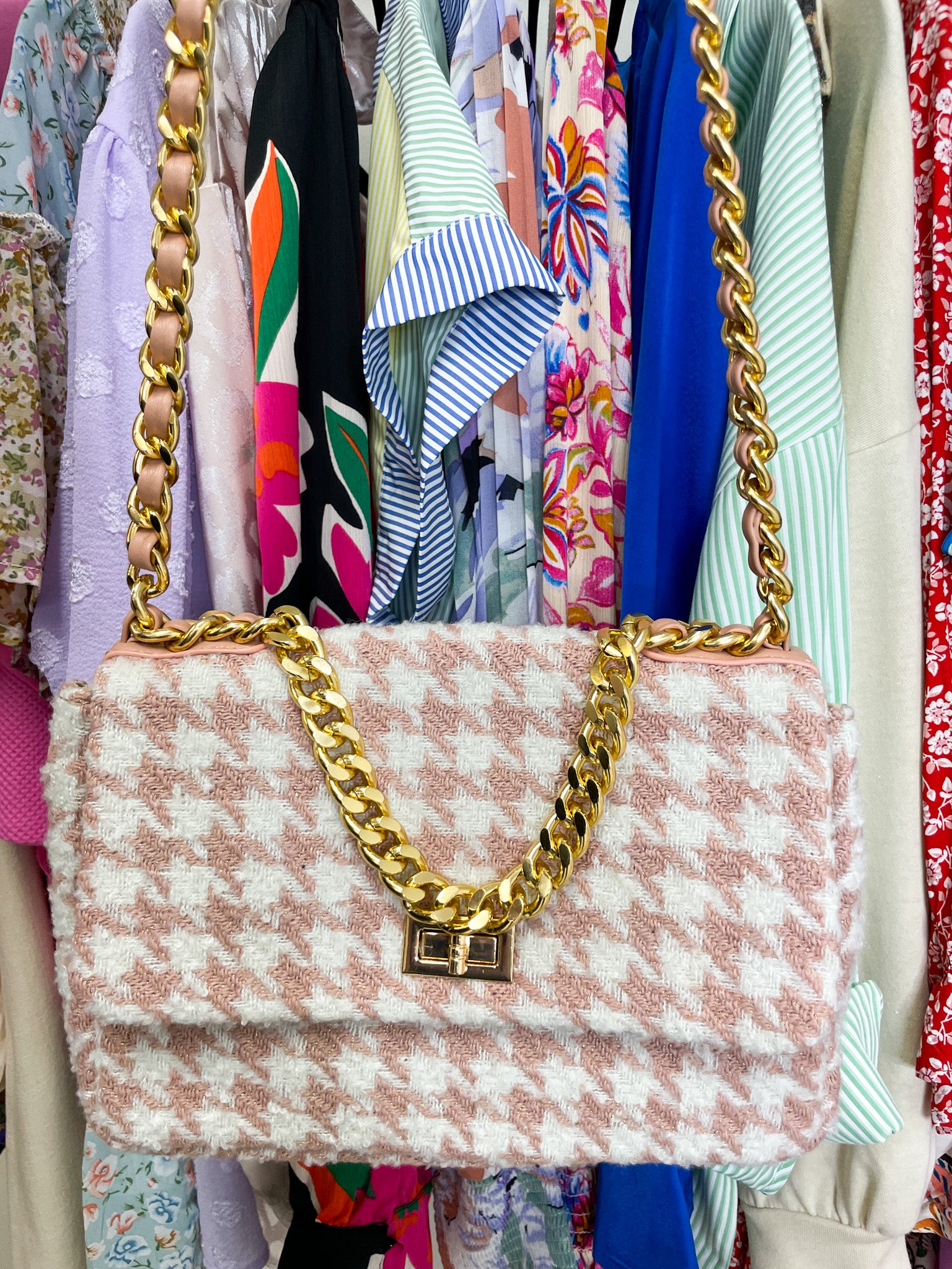 Pink Houndstooth Shoulder Bag *Final Sale*