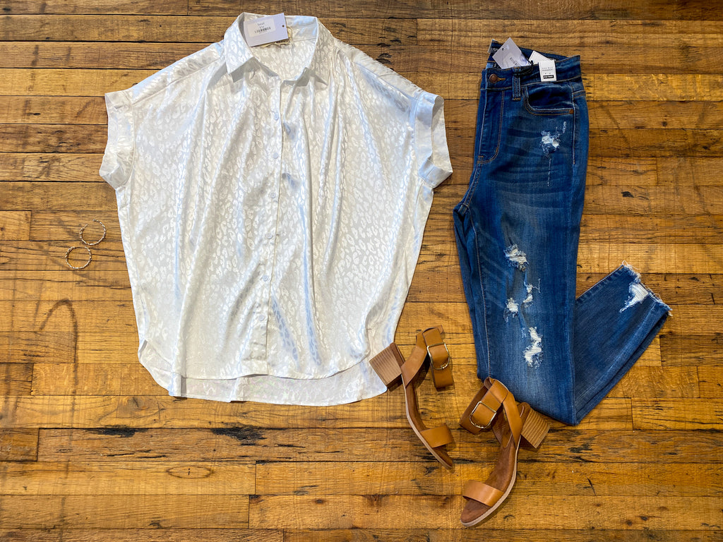 True Satin Button Down in White