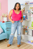 Judy Blue Rose High Rise 90's Straight Jeans in Light Wash