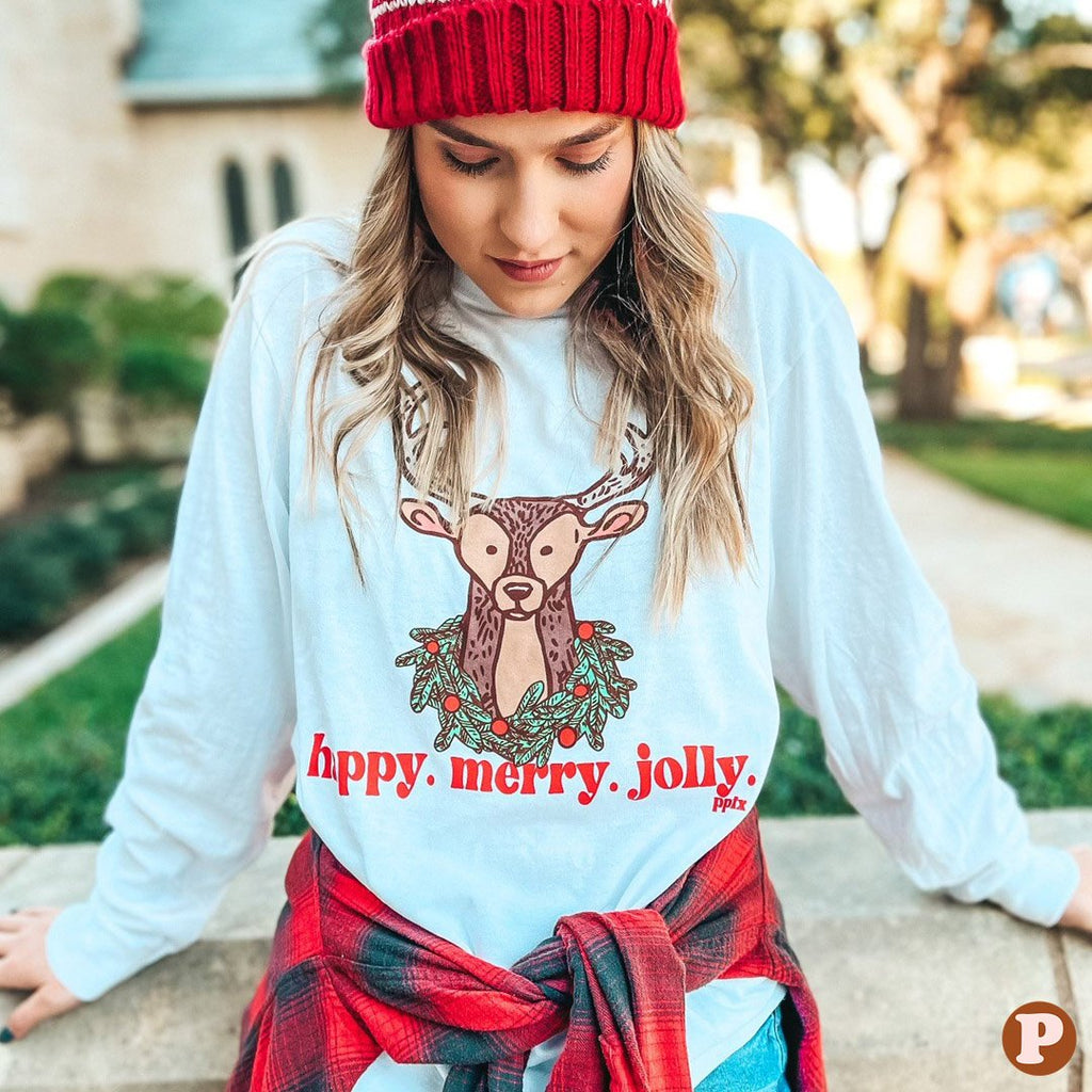 SALE! Happy, Jolly, Merry Long Sleeve Tee