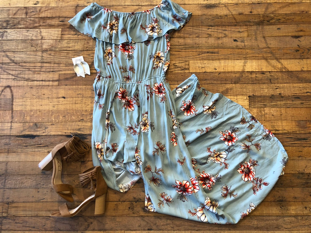 Dirt Road Dreamer Maxi Romper Dress in Sage