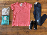 Basic Striped V-Neck in White, Mint, and Coral