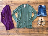Basic Basic Ribbed Cardigan in Plum and Green